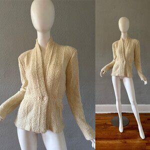 Vintage 80s Ivory Chunky Wrap FOXMOOR Cardigan Sweater S